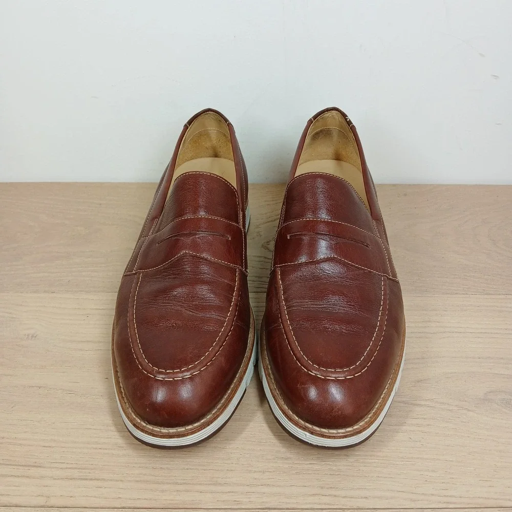 Johnson & Murphy Penny Loafer Men 10 Brown Leather Lightweight Wedge Sole Shoes